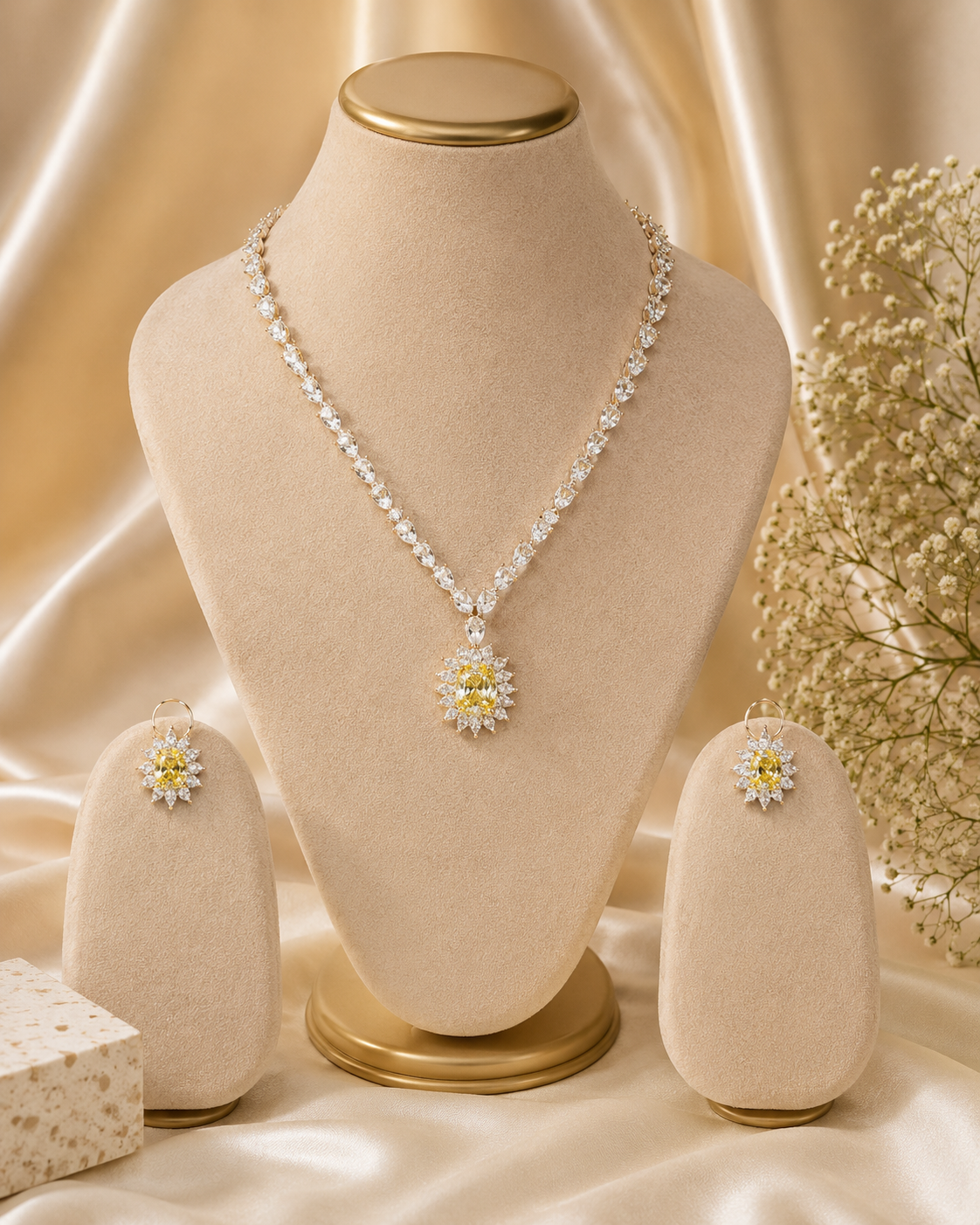 Yellow Crystal Necklace Set
