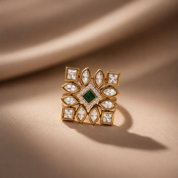 Square Kundan Ring