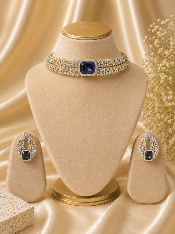Blue Stone Diamond Choker
