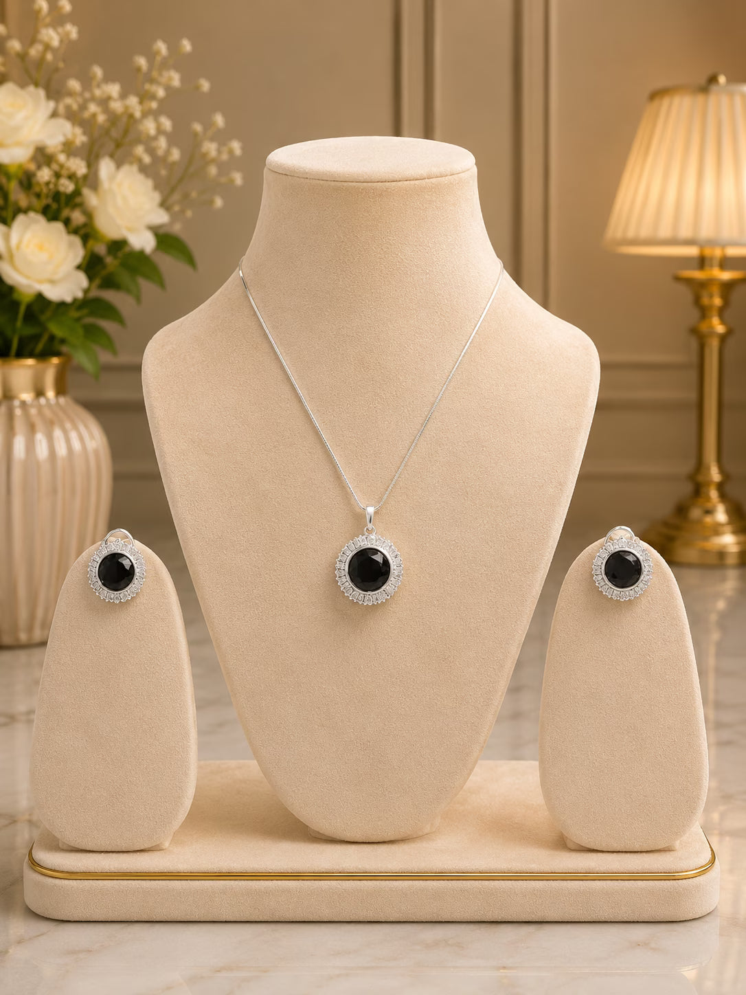 Black Crystal Pendant Set for Women