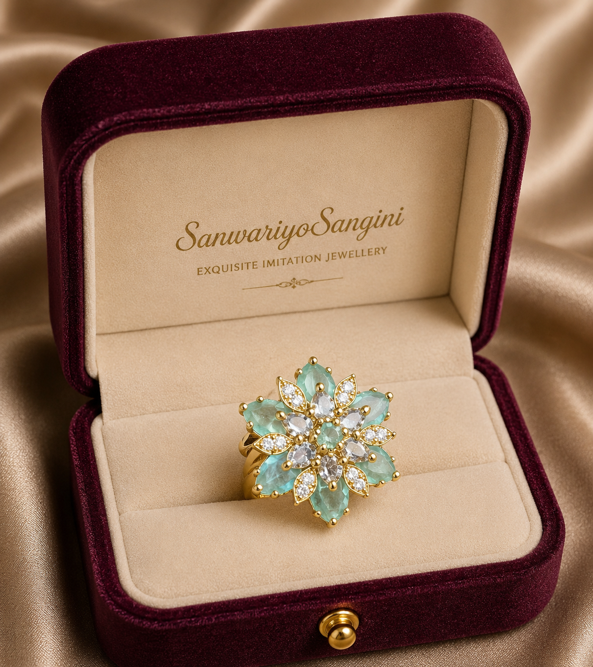 Maharani Aqua Crystal Flower Ring