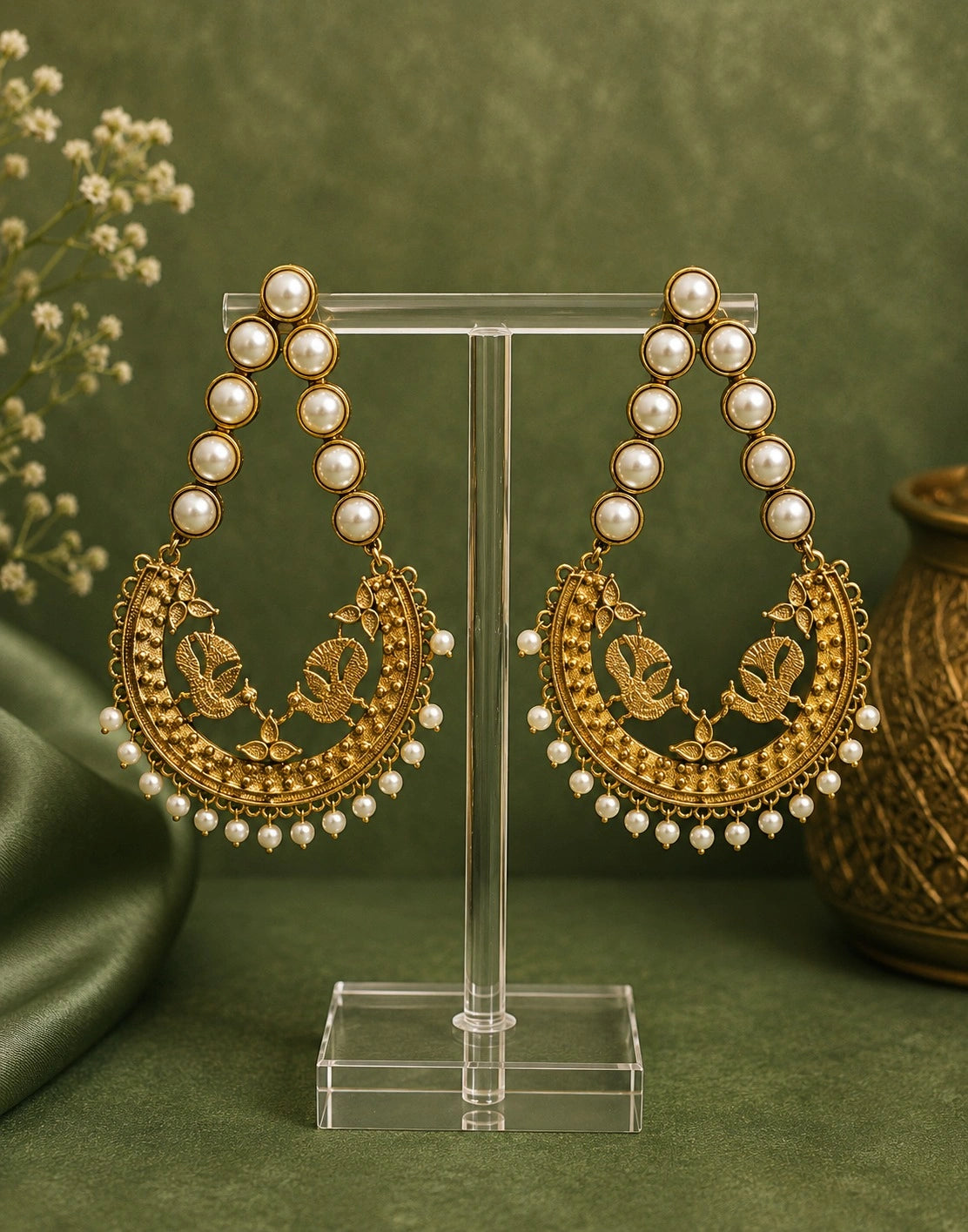 Mayurika Pearl Hoop Chandbali Earrings