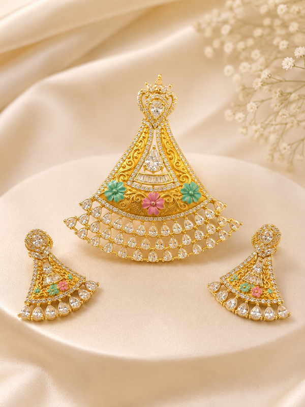 Rajwadi Blossom Fan Pendant Set
