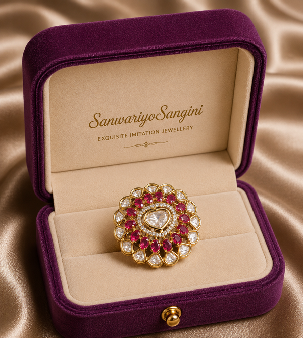 Rajwadi Ruby & Polki Designer Ring