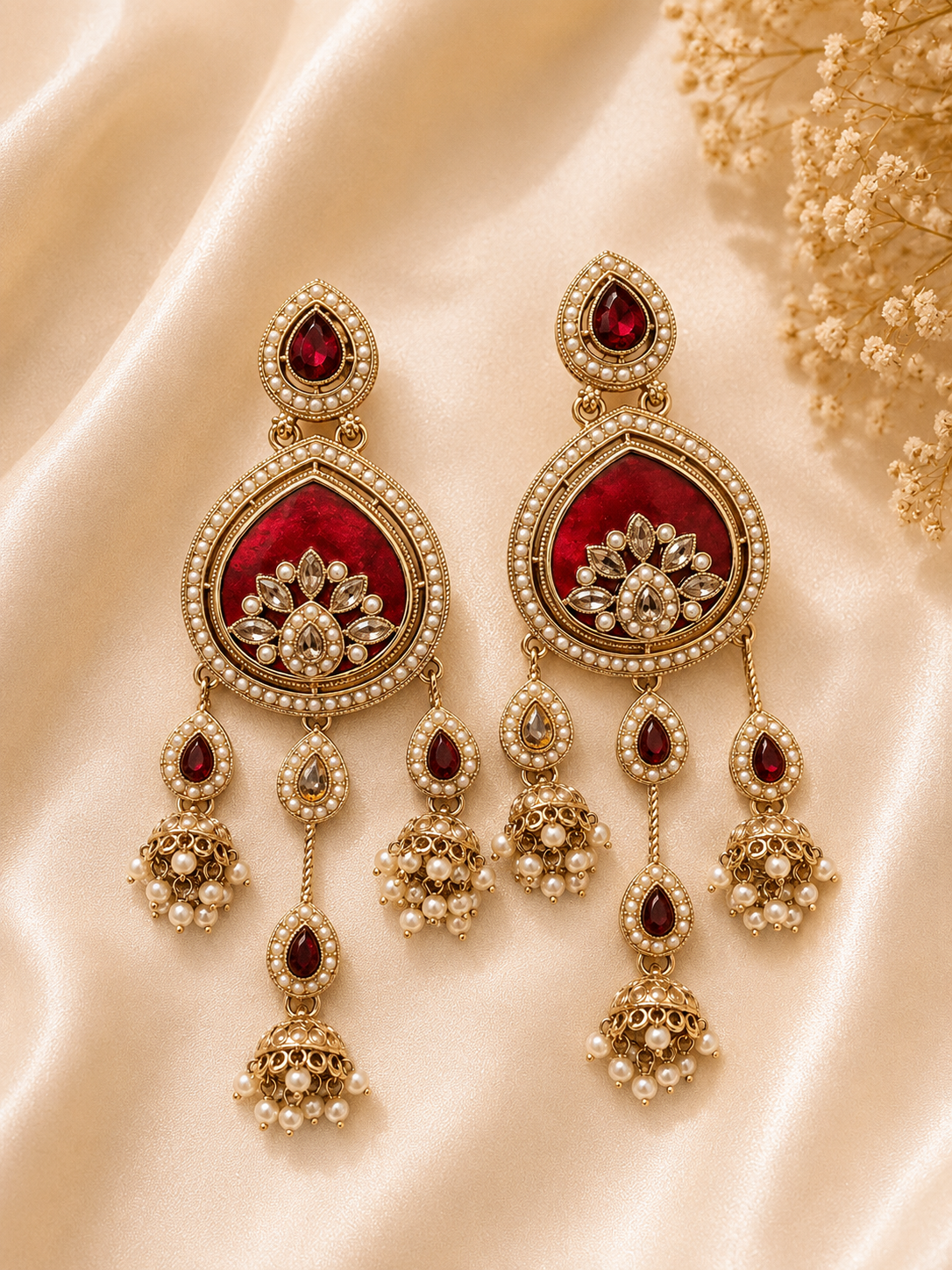 Sahi Crimson Pearl  Earrings