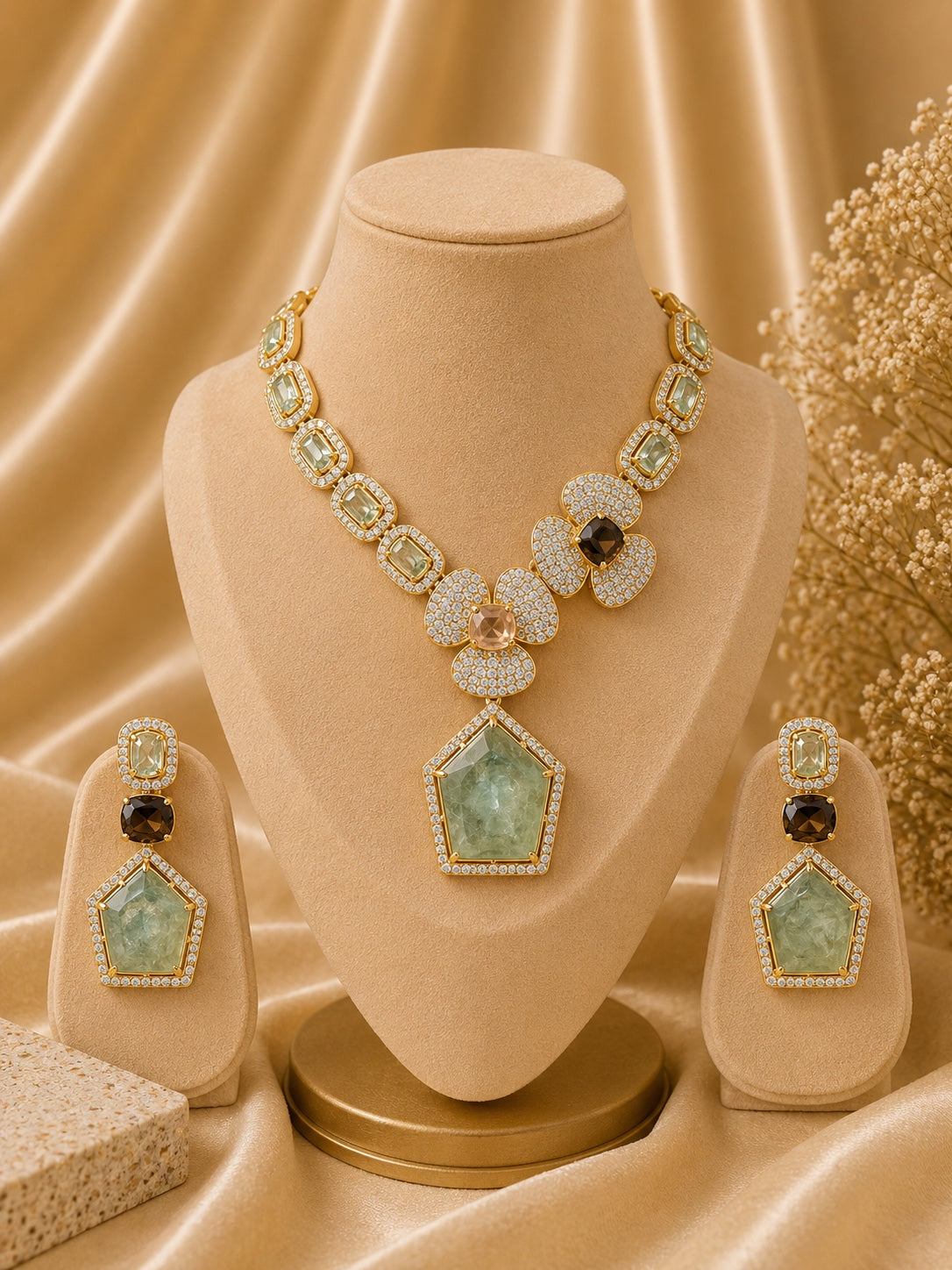 Maharani Mint Crystal Necklace Set
