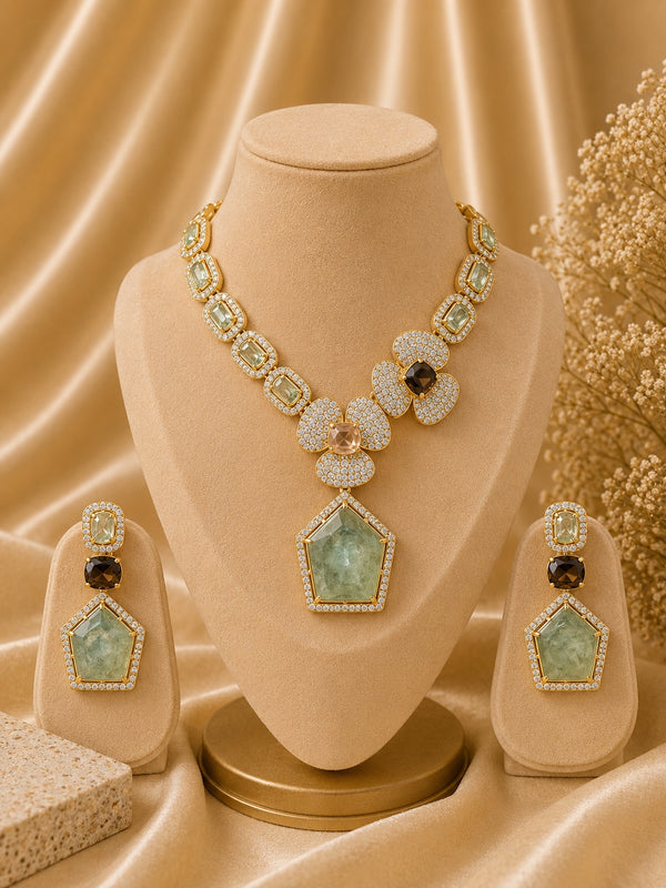 Maharani Mint Crystal Necklace Set
