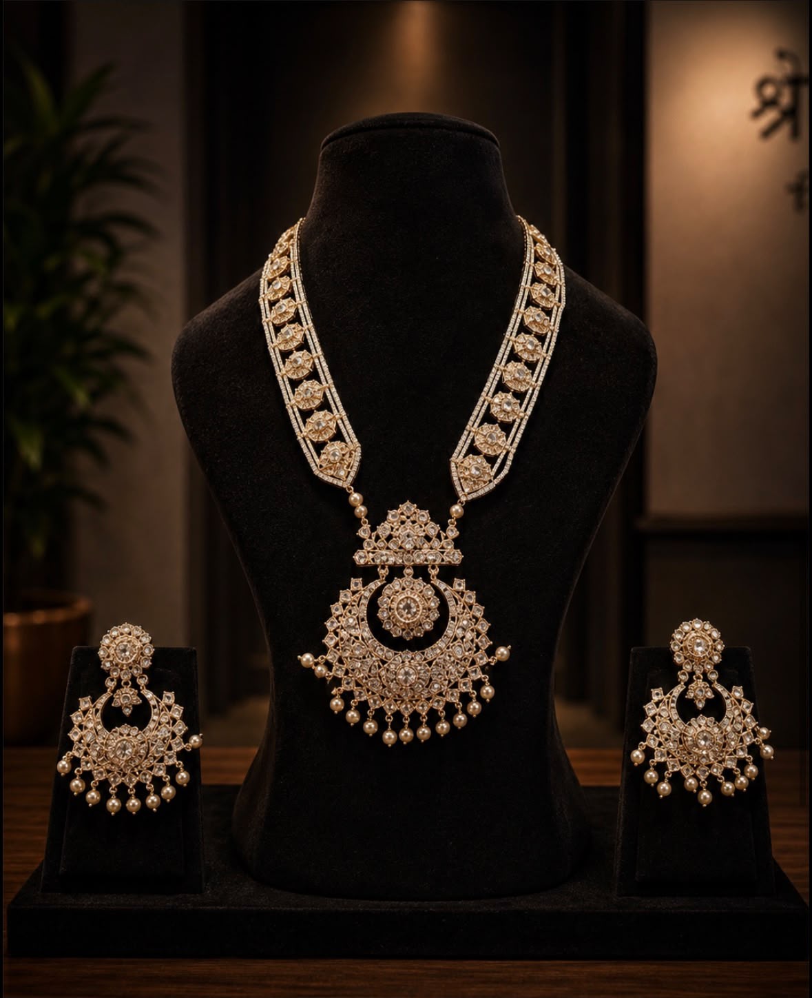 Elegant Double-Layer Rani Haar with Chandbali Pendant Set
