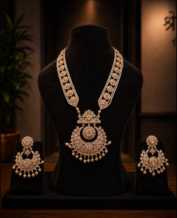 Elegant Double-Layer Rani Haar with Chandbali Pendant Set