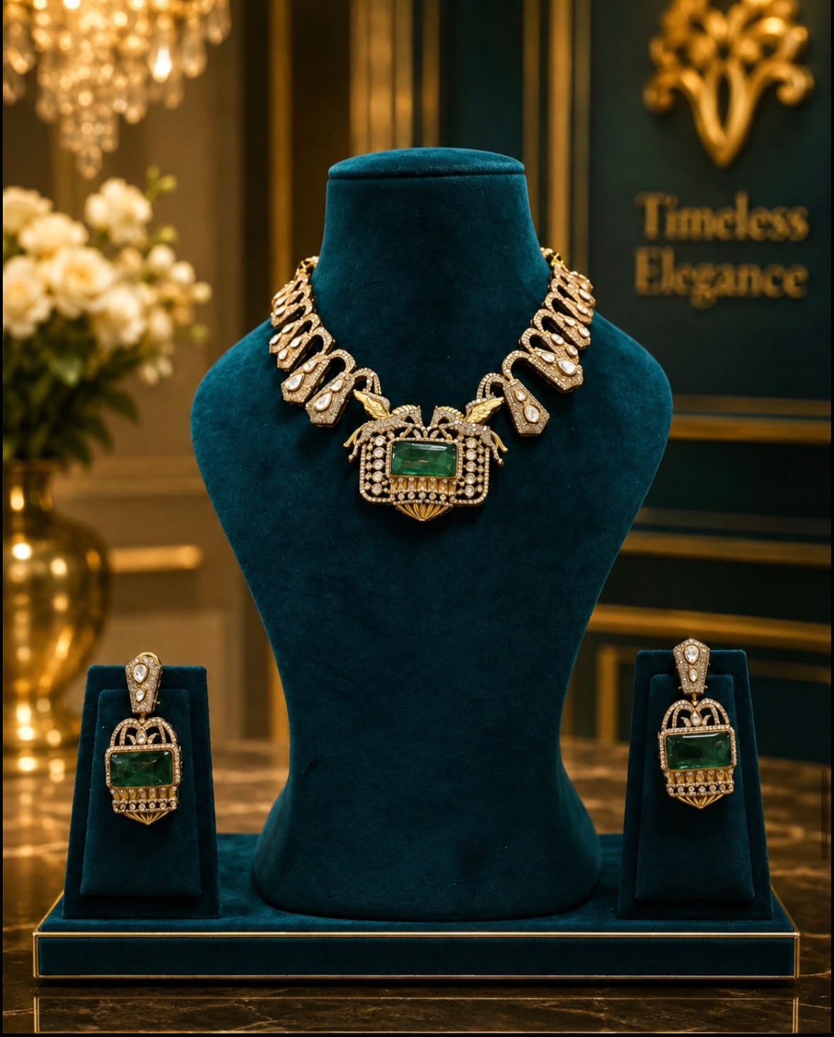 Designer Kundan Green Stone Necklace Set