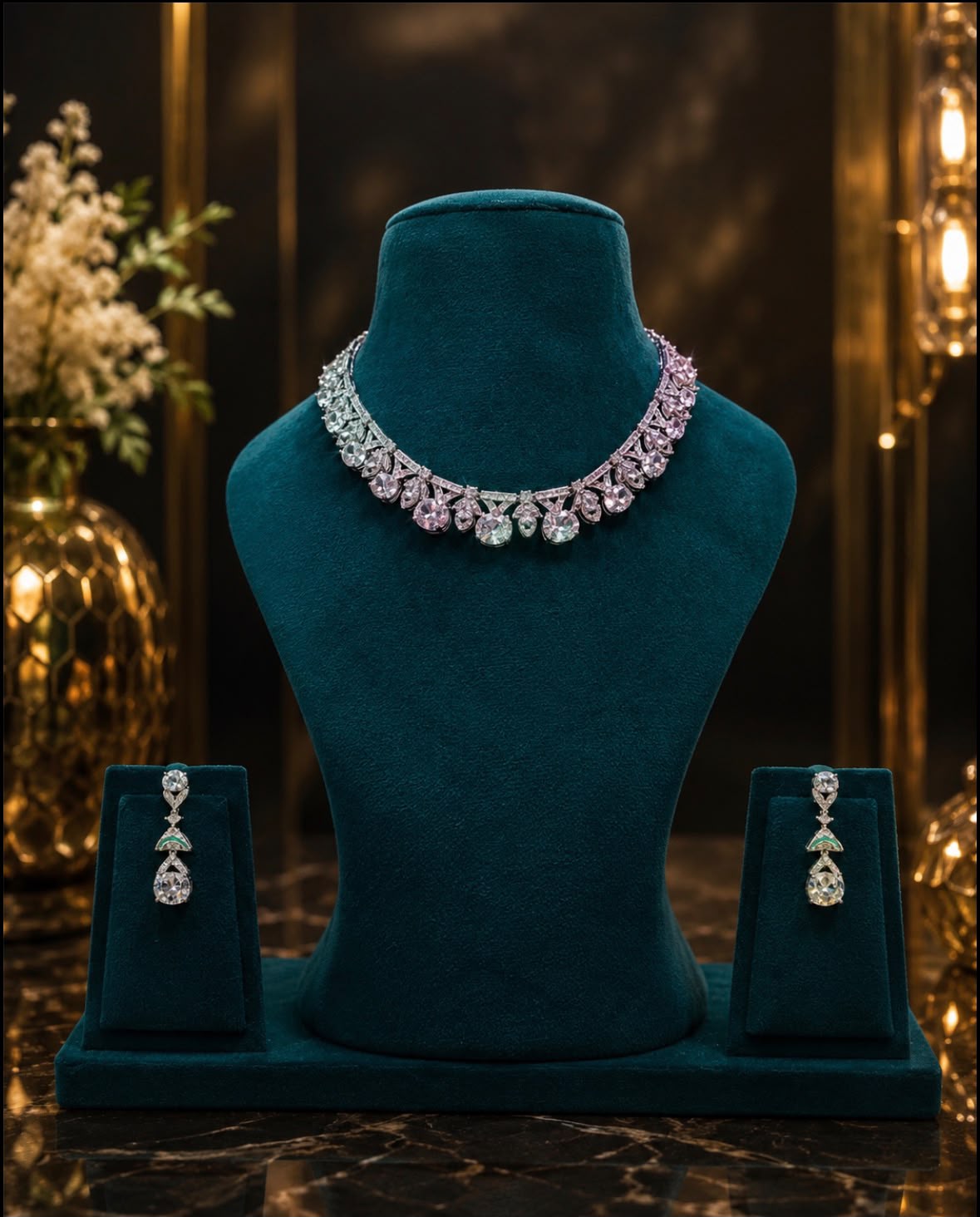 Elegant Diamond-Look Necklace Set