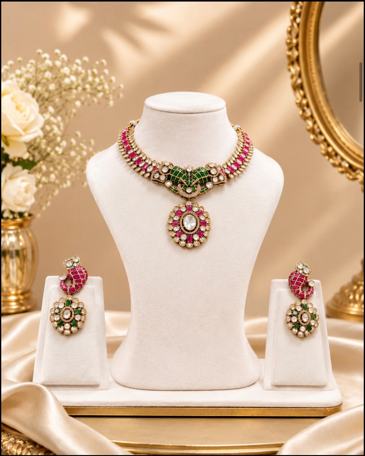 Royal Emerald & Ruby Pendant Necklace Set