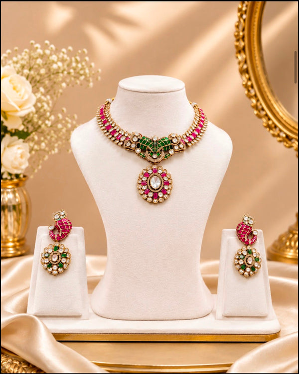 Royal Emerald & Ruby Pendant Necklace Set
