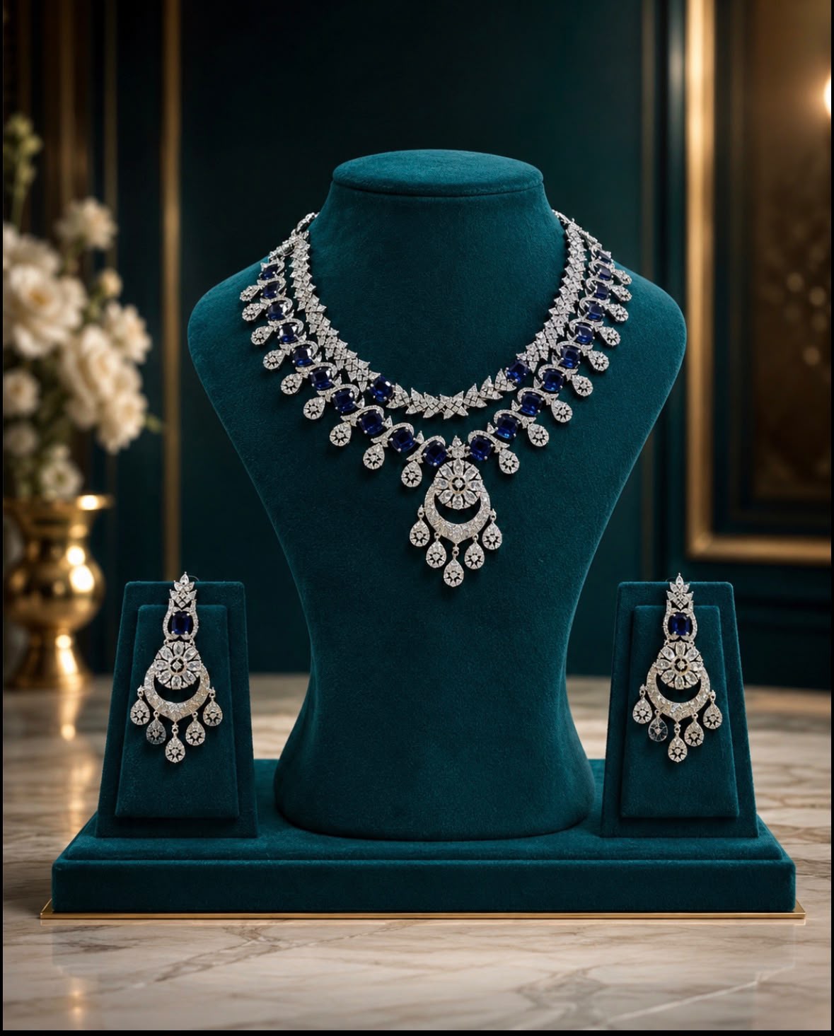 Royal Blue Stone Statement Necklace Set