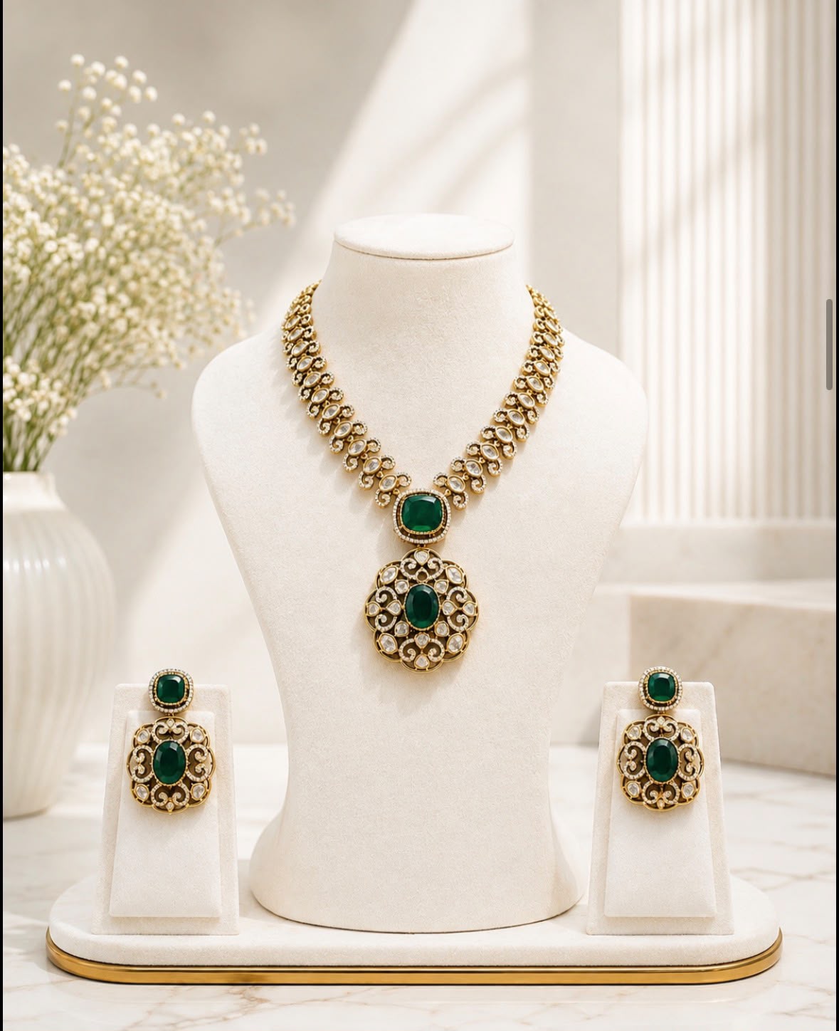 Emerald Bloom Kundan Necklace Set