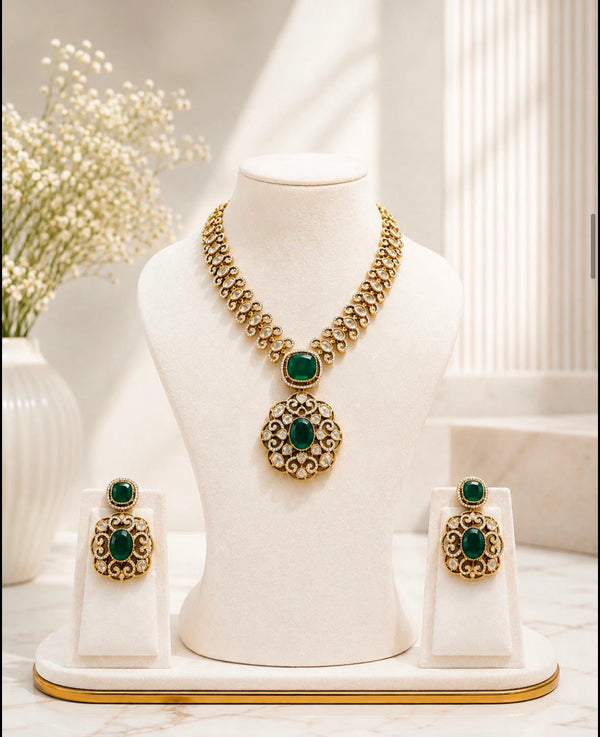 Emerald Bloom Kundan Necklace Set