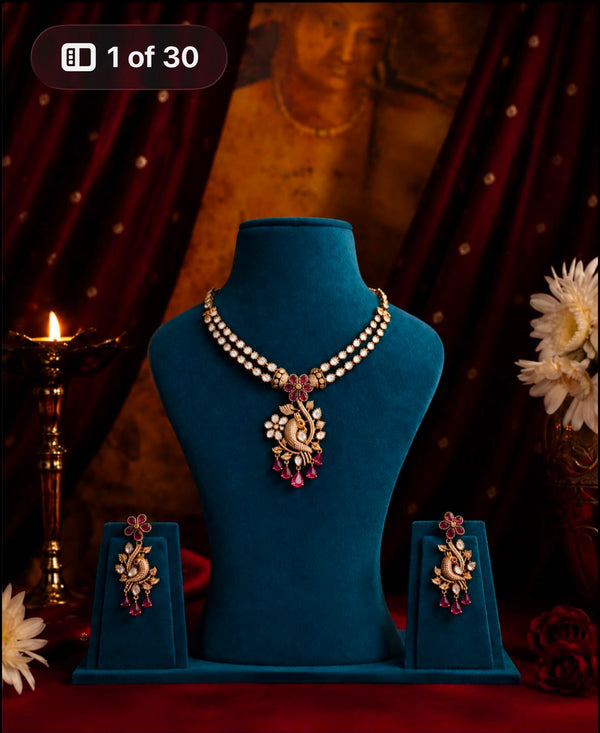 Elegant Peacock Kundan Pendant Necklace Set