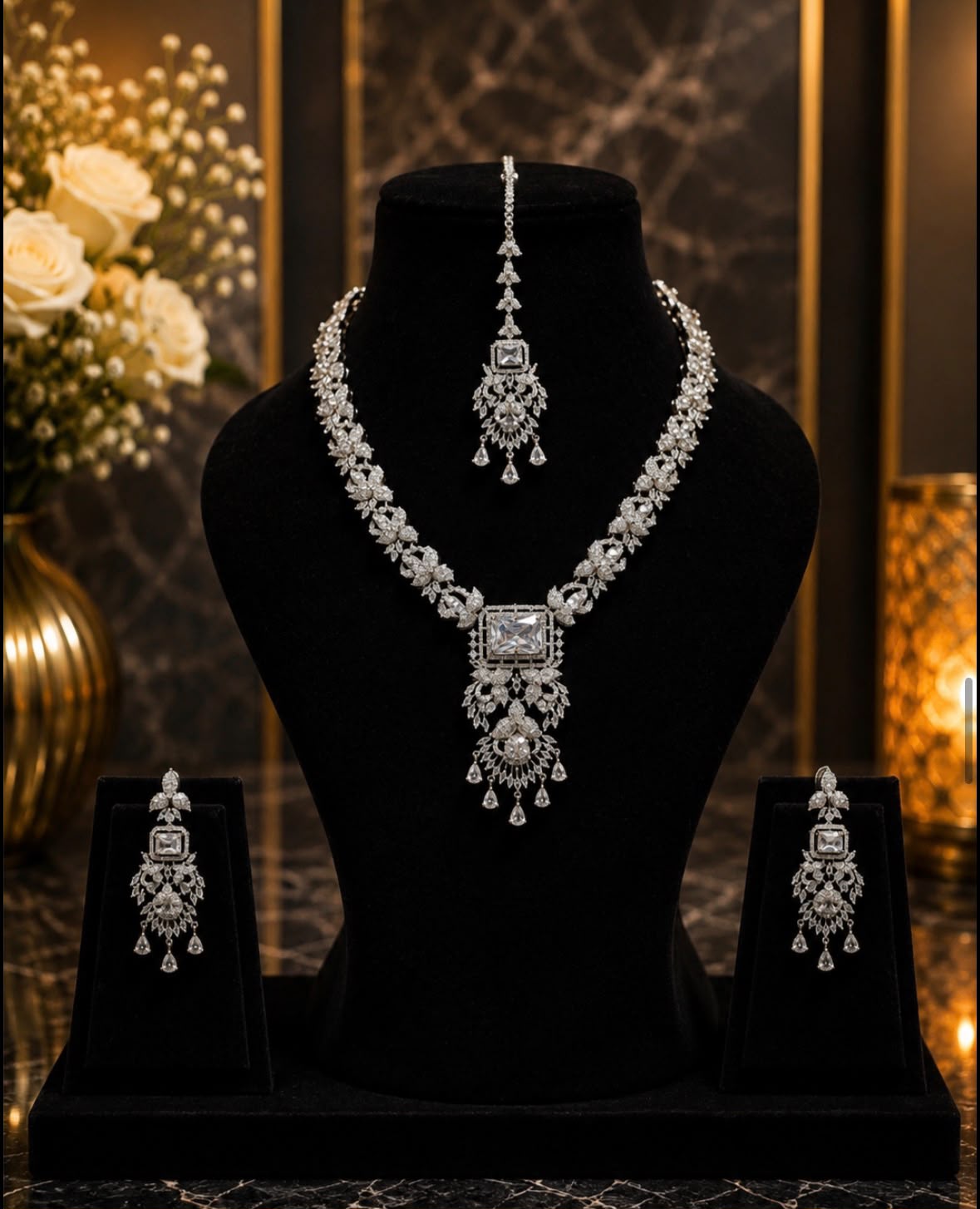 Elegant Diamond-Cut Statement Necklace Set
