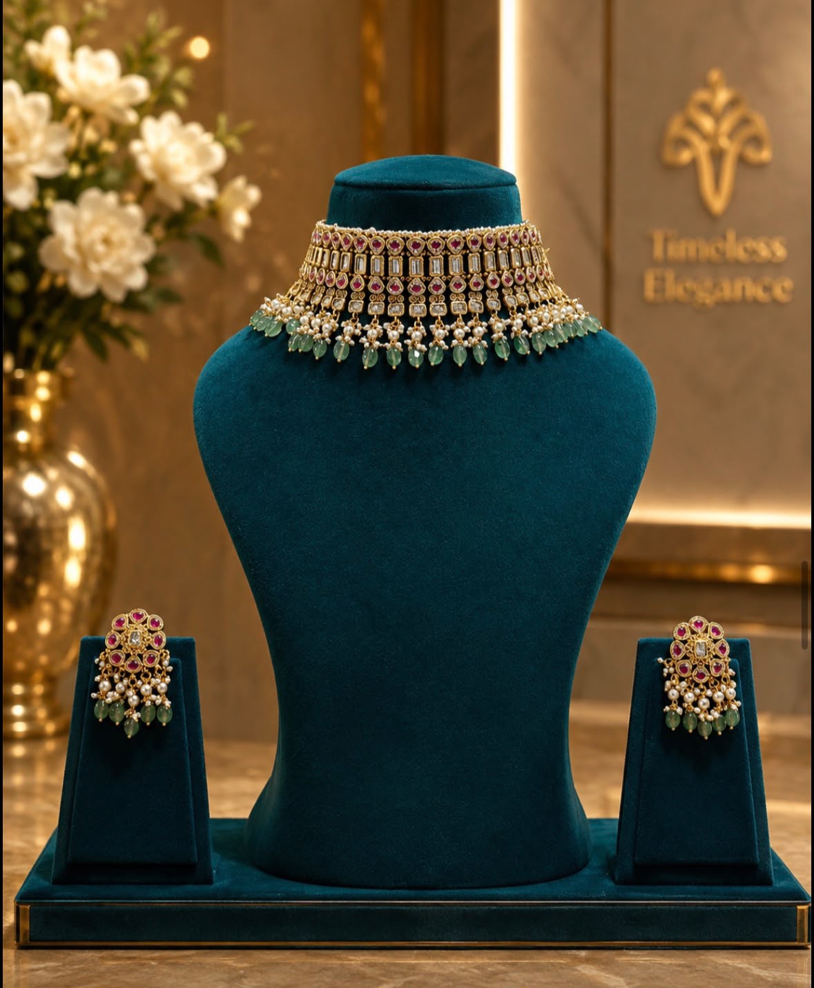 Royal Kundan Choker Set with Ruby & Emerald Drops